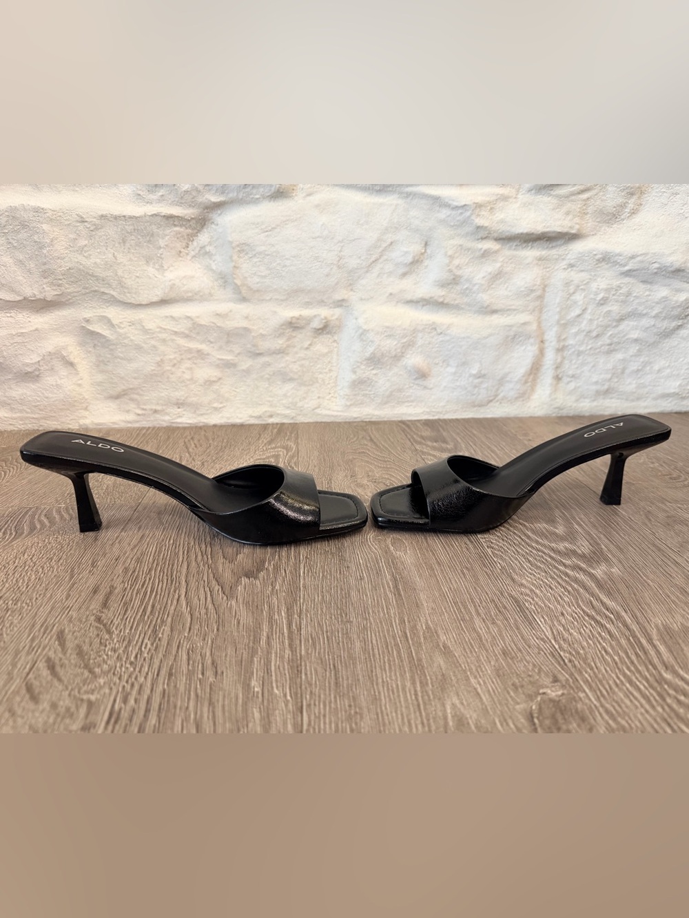 ALDO Black Square-Toe Slide Mules - Picture 4 of 6
